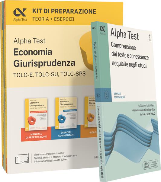 Alpha Test Economia Giurisprudenza TOLC-E, TOLC-SU, TOLC-SPS - Kit di preparazione + Comprensione del testo e conoscenze acquisite negli studi